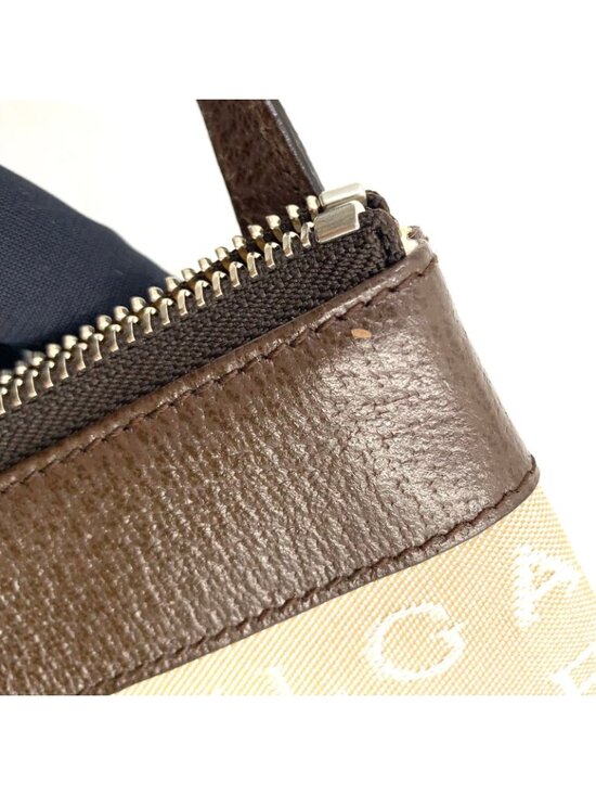 Bvlgari Logo Mania Leather Canvas Brown Shoulder Bag Silver display picture 3
